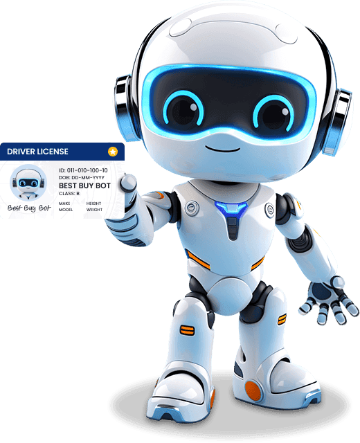 best buy Robot holding a drivers license on the Homepage